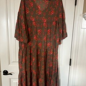 NATURAL LIFE Floral Maxi Dress in Olive and Red